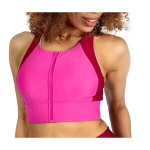 NEW Coolibar Medley Zip Up Swim Bra UPF 50+ XS Pink Removable Pads Adjustable